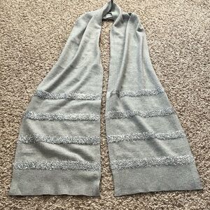 Talbots Gray Silver Tinsel Stripe Warm Winter Scarf w/ Ribbing